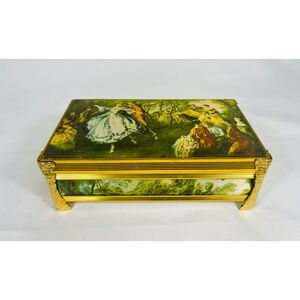 Vintage Naniwa Silk Music Jewelry Box A Maiden's Prave Gold Victorian Japan
